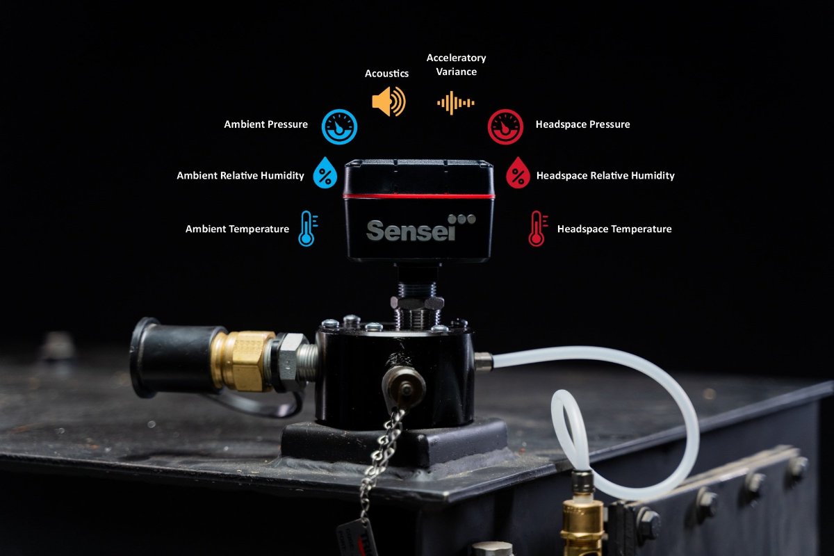 Sensei sensor pack collecting data from a hydraulic reservoir