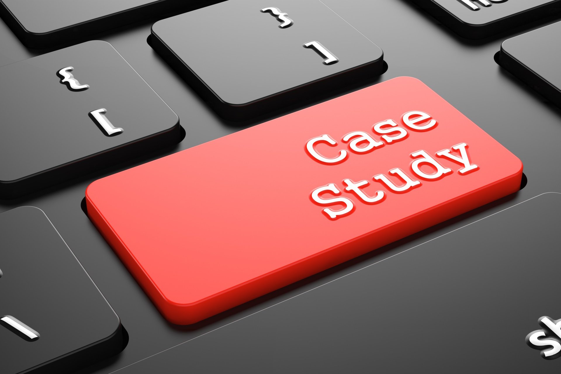 Red keyboard key that reads "Case Study"