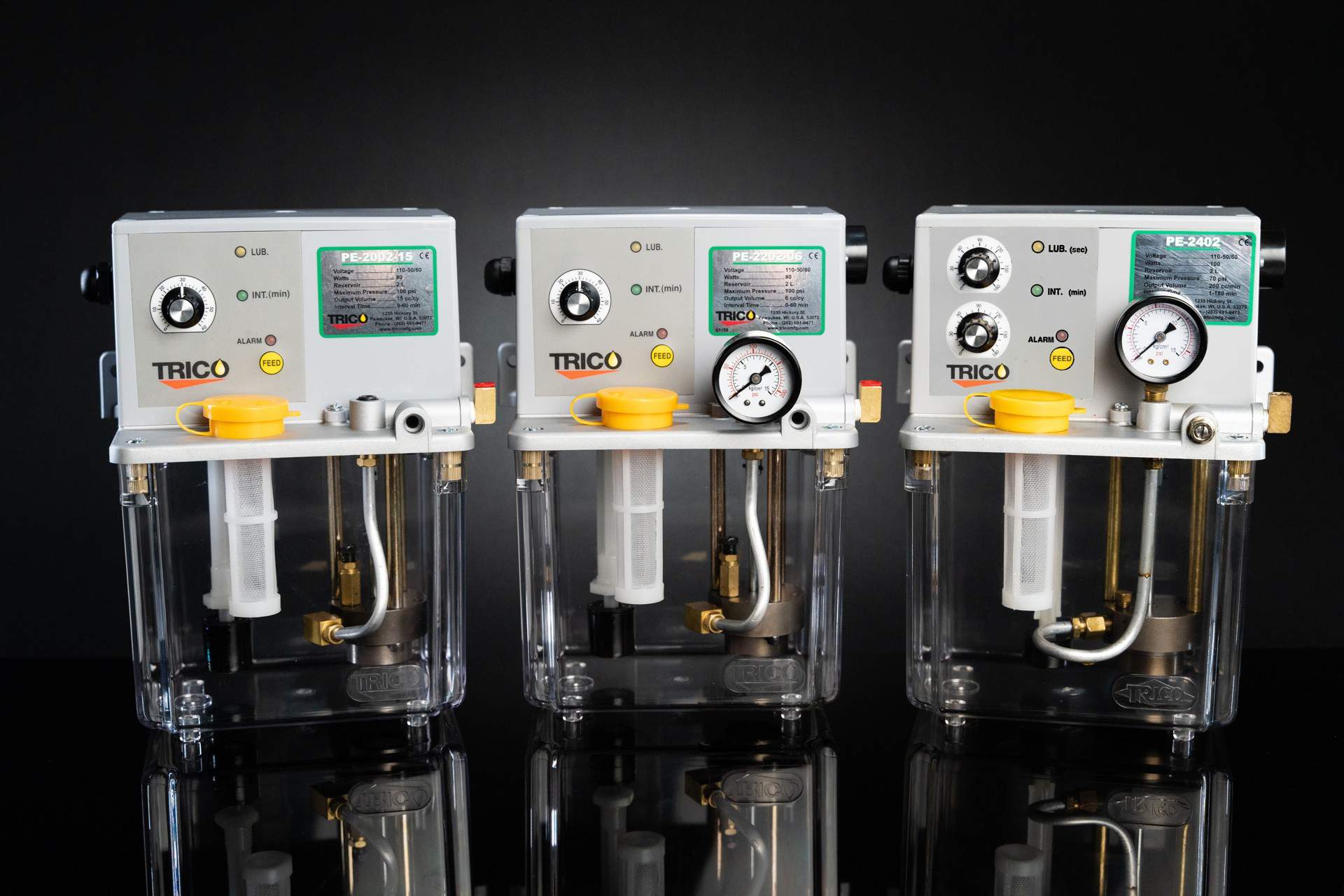 PE 20, PE 22, and PE 24 series pumps side by side